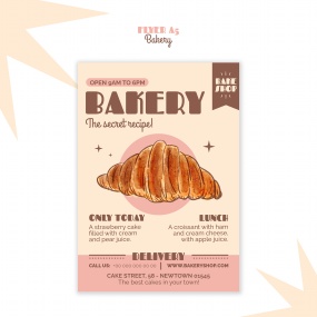 手绘插画风格面包店A5传单设计